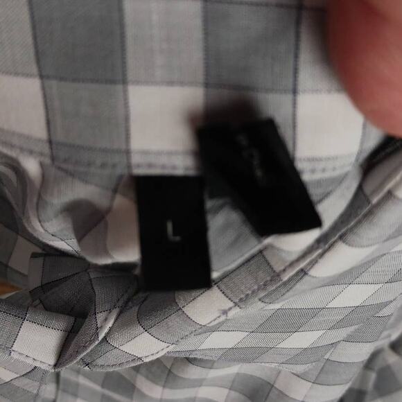 Theory SZ L Men's Zack_Bowrey Gray/White Check Linen Blend Shirt - Picture 6 of 7